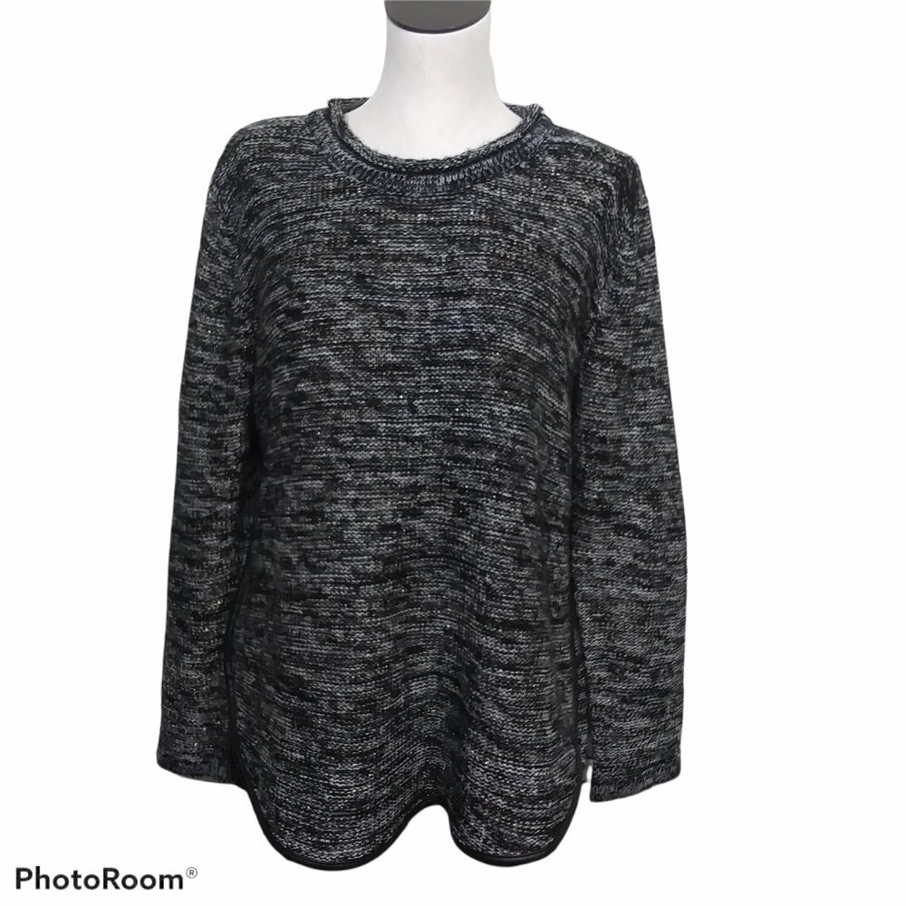Escio Sweater‎ Womens Large Elbow Patch Black Sparkle Pullover Faux Leather